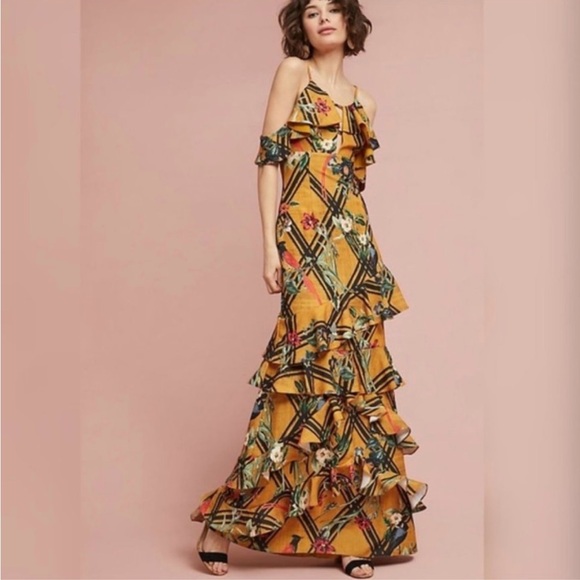 PatBO Dresses & Skirts - PatBO Moana Yellow Floral Ruffle Maxi Dress
